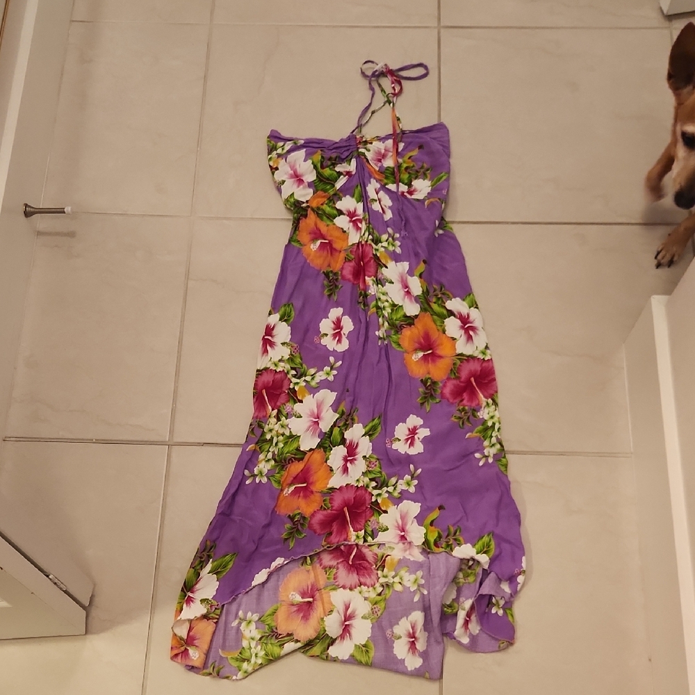 Hawaiian Floral Purple Maxi Dress
